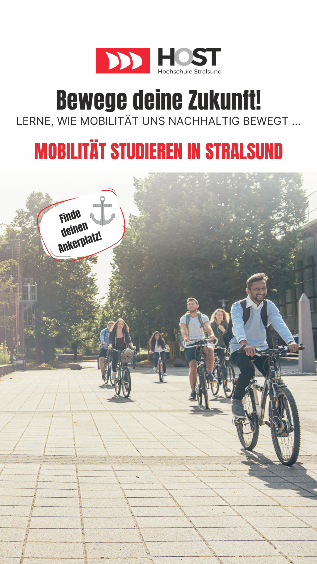 Display: A group of students with their bicycles on campus.