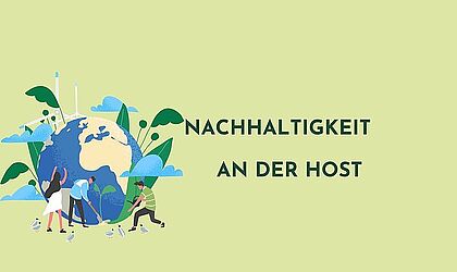 auf grünem Grund mit der Illustration einer Weltkugel steht "Nachhaltigkeit an der HOST"